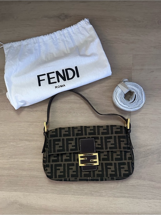 Fendi Handbags - Fendi Black and Brown FF Zucca Canvas Baguette Shoulder Bag